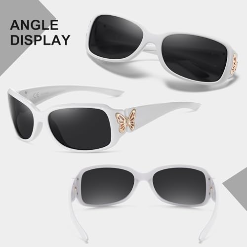 HAOLOTA Women's Polarized Sunglasses - Fashionable Wraparound Butterfly Design with UV400 Protection - color: A11 White Frame/Grey Lens