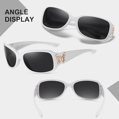 HAOLOTA Women's Polarized Sunglasses - Fashionable Wraparound Butterfly Design with UV400 Protection - color: A11 White Frame/Grey Lens