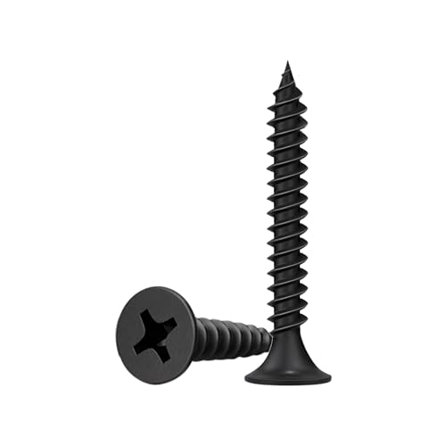 #6 x 1-5/8" Black Wood Screws -100Pcs, Phillips Head Fast Flat Self-Tapping Screw, Coarse Thread Drywall Screws, Carbon Steel, for Wood Plastic&Drywall - color: #6 x 1-1/2" -100 Pcs