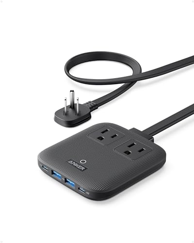 Anker Travel Power Strip, Anker Nano 67W Max 6-in-1 USB C Charger, 2 AC, 2 USB A and 2 USB C, 5ft Thin Undetachable Flat Plug Extension Cord with Multiple Outlets, Travel Essentials, Cruise Essentials - color: Black Stone