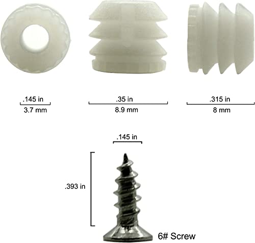 100 Pack Plastic Hinge Dowel Inserts with Screws White Dowels Door Cabinet for Drawer Bed Table Repair Mounting Replacement Bathroom Kitchen Hardware