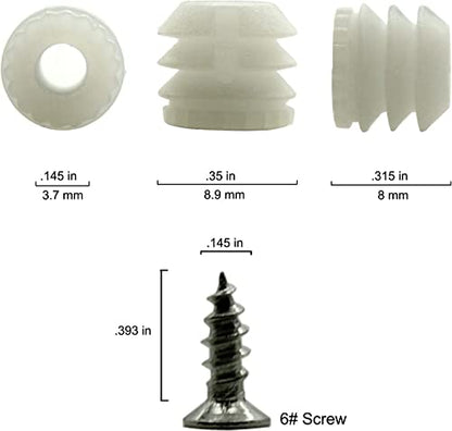 100 Pack Plastic Hinge Dowel Inserts with Screws White Dowels Door Cabinet for Drawer Bed Table Repair Mounting Replacement Bathroom Kitchen Hardware