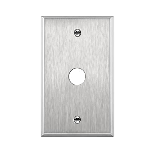 ENERLITES 0.625" Diameter Hole Phone Cable Metal Wall Plate, Corrosive Resistant, Size 1-Gang 4.50" x 2.76", 7761, 430 Stainless Steel, UL Listed, Silver - color: Stainless Steel, size: Standard Size