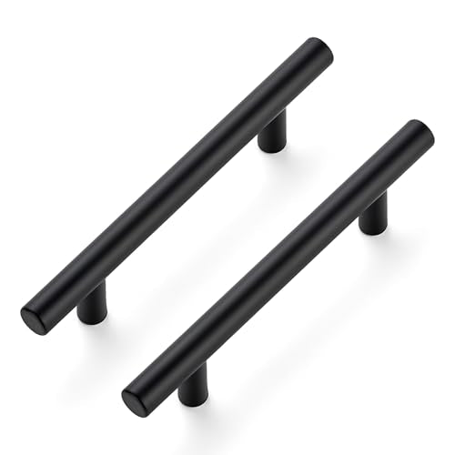 10 Pack Cabinet Handles with 3.75 Inch (96mm) Hole Center Matte Black Cabinet Pulls Stainless Steel Drawer Pulls, Kitchen Knobs for Dresser Drawer, 6 Inch Overall Length - color: Matte Black T-Shaped, size: 3-3/4" Hole Center
