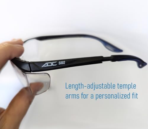 ADC 5002BKQ Deluxe Full-Frame, Length-Adjustable Protective Eyewear with UVA and UVB Protection, Black and Blue Accents with Clear Lenses - color: Black and Blue, size: 5002