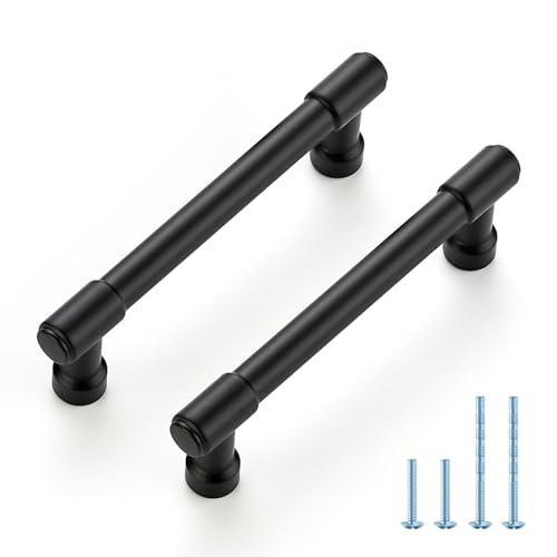 JOY DECOR 2 Pack 3-3/4 Inch Matte Black Cabinet Handles Modern Dresser Drawer Pulls Kitchen Cabinet Hardware for Cupboard Door Handles - color: Matte Black, size: 3-3/4 In Hole Center