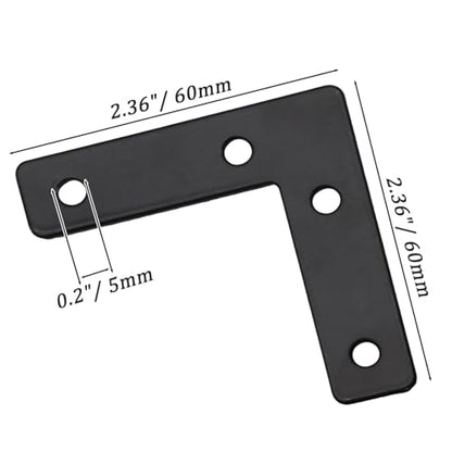 Hordion 10Pcs 2.4 x 2.4 Inch L Shape Bracket Flat Corner Brace (60 X 60mm), Right Angle Bracket Black Heavy Duty Repair Mending Plates for Wood Furniture Chair Drawer Cabinet - size: 2.4*2.4''/60*60mm, Silver