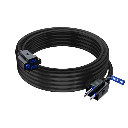 Maximm Extension Cord 25 Ft Black Power Cords Indoor 16 Gauge Wire SJTW Heavy Duty ETL Listed (25Ft, Black with Blue Indicators) - color: Black, size: 25 Feet