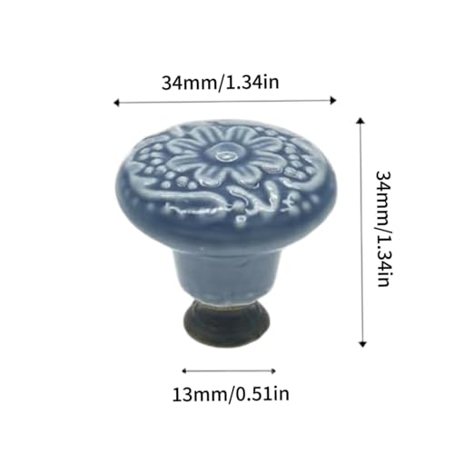 6 Pcs Blue Ceramic Kitchen Cabinet Knobs, Retro Ceramic Dresser Knobs, Closet Door Knobs Handles for Cabinet, Drawer, Cupboard