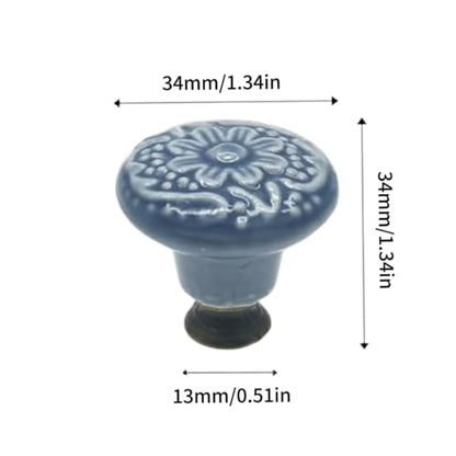 6 Pcs Blue Ceramic Kitchen Cabinet Knobs, Retro Ceramic Dresser Knobs, Closet Door Knobs Handles for Cabinet, Drawer, Cupboard