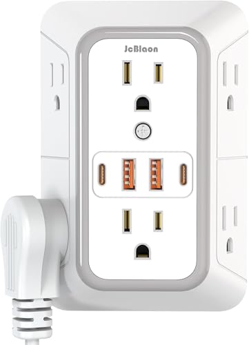 USB Wall Charger Power Strip Surge Protector with 4 USB Ports (2 USB C) Plug Extension Multiple Outlets Plug in Adapter Spaced Outlets for Home Office Travel,White (White) - color: White-6 Outlets
