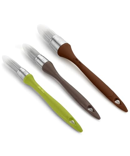 Bates- Trim Paint Brush Set, 3pcs, 5/8”, 3/4” and 1", Colorful Ergonomic Non-Slip Handle, Synthetic Bristles, Trim Brushes for Painting - color: Natural Earth