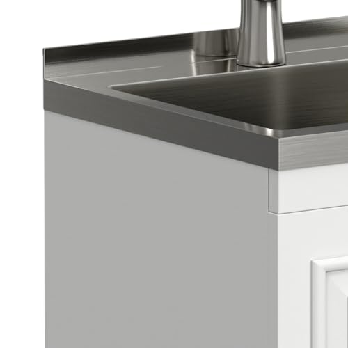 SIMPLIHOME Darwin All-in-One 20 inch Wide Utility Sink and Laundry Cabinet in Pure White Finish, Transitional Stainless Steel Sink Cabinet for Laundry Rooms with High-Arch Chrome Faucet and Storage - size: 20 Inch, style: Stainless Steel Sink