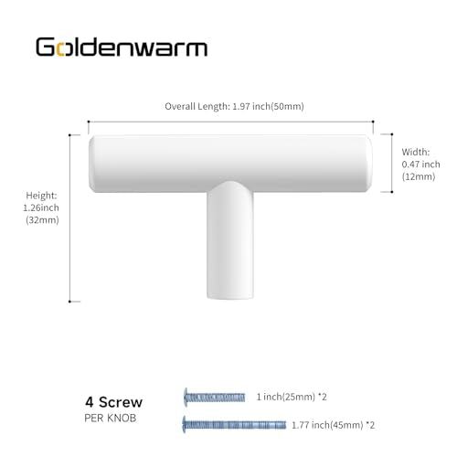 Goldenwarm 10 Pack White Cabinet Handles White Drawer Knobs Kitchen Cabinet Handles Single Hole Pull Hardware 50mm/2in Overall Length for Kitchen Bathroom Cupboard - color: White, size: 10 Pack