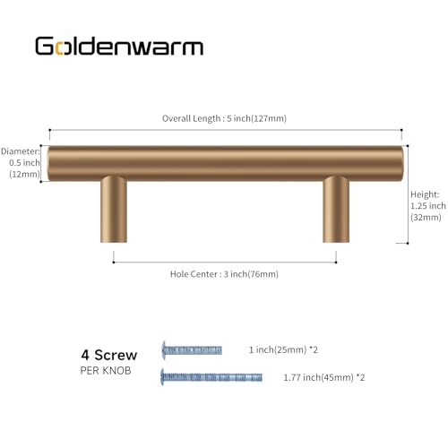 Goldenwarm 5 Pack Champagne Bronze Cabinet Pulls Brushed Gold Cabinet Handles 3 inch(76mm) Bronze Drawer Pulls Brass Drawer Handles Kitchen Bathroom Bedroom Furniture Hardware - color: Champagne Bronze, size: 3in Hole Centers