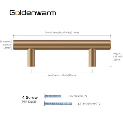 Goldenwarm 5 Pack Champagne Bronze Cabinet Pulls Brushed Gold Cabinet Handles 3 inch(76mm) Bronze Drawer Pulls Brass Drawer Handles Kitchen Bathroom Bedroom Furniture Hardware - color: Champagne Bronze, size: 3in Hole Centers