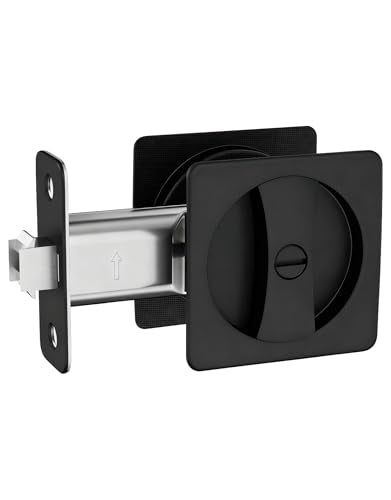 Lethato Pocket Door Hardware Black, Pocket Door Lock, Pocket Door Latch, Matte Black Contemporary Sliding Pocket Door with Privacy Lock for Bathroom & Bedroom (1 Pack, Square Rounded-Corner) - color: Matte Black (Rounded-Corner), size: 1 Pack