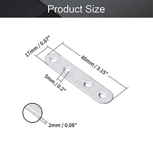 MroMax 10Pcs 201 Stainless Steel Straight Brackets 3.15" x 0.67" Flat Straight Braces Brushed Metal Fixed Connecting Plate for Repairing Furniture, Bookcase, Table, Chair Legs 4 Holes with Screws - size: 3.15"x 0.67"x 0.08"(LxWxT)