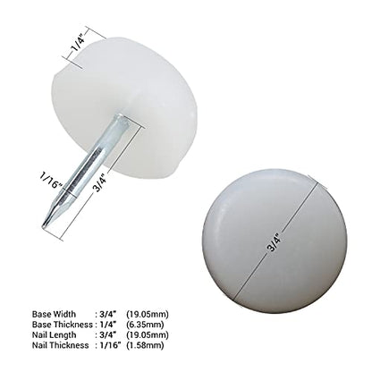 25 Pack Rok Hardware 3/4″ (19mm) Standard Nail On Furniture Glides in White Color, Flat Head, Chair Foot Glides, SLG34WHT - color: White