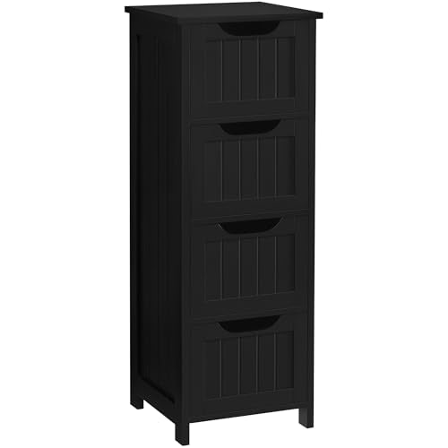 Yaheetech Bathroom Floor Cabinet, Wooden Side Storage Organizer, 4 Drawers Free-Standing Cabinet for Bathroom/Hallway/Living Room, Black - color: Black