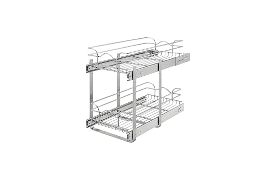 Rev-A-Shelf 2-Tier Kitchen Cabinet Pullout Shelf and Drawer Organizer Slide Out Pantry Storage Basket in Multiple Sizes, 12 x 22 In, 5WB2-1222CR-1 - size: 12" W X 22"d, style: Two Tier