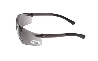 MCR Safety Crews BKH25G BearKat Magnifier Polycarbonate 2.5 Diopter Gray Lens Safety Glasses with Non-Slip Hybrid Black Temple Sleeve - color: Gray Lens, size: 2.5 Diopter