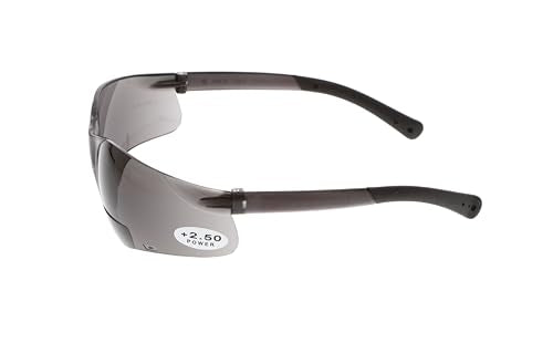 MCR Safety Crews BKH25G BearKat Magnifier Polycarbonate 2.5 Diopter Gray Lens Safety Glasses with Non-Slip Hybrid Black Temple Sleeve - color: Gray Lens, size: 2.5 Diopter