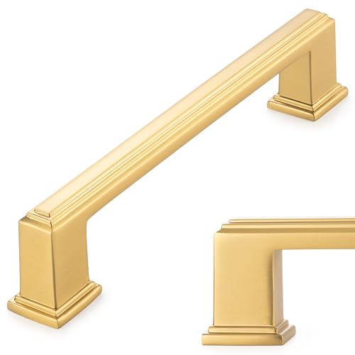 KOOFIZO Brushed Gold Cabinet Pulls Gold Cabinet Handles, 10 Pack 5 Inch Brushed Gold Hardware for Kitchen Cabinets Drawer Dresser P02 Cupboard Bedroom Bathroom - color: Brushed Gold, size: 5" CC - 10pcs