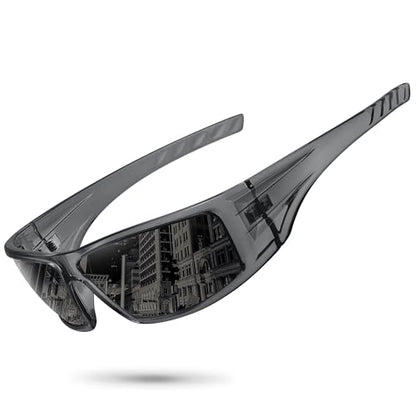 Polarized Sports Sunglasses for Men Women Unbreakable Frame Cycling Fishing Wrap Around Sunglasses UV400 Protection - color: 1-clear Gray Frame/Gray Lens