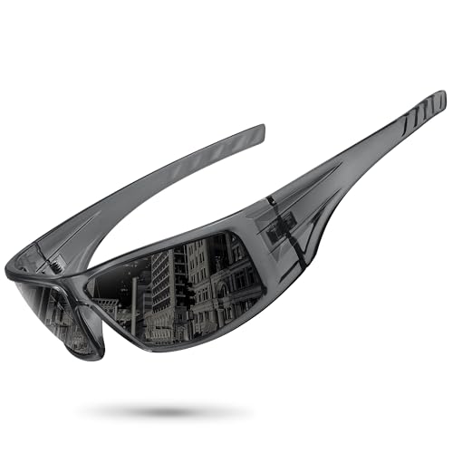 Polarized Sports Sunglasses for Men Women Unbreakable Frame Cycling Fishing Wrap Around Sunglasses UV400 Protection - color: 1-clear Gray Frame/Gray Lens