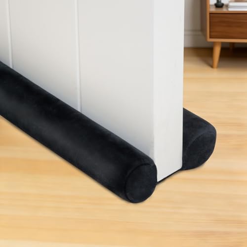 Marwood Under Door Draft Stopper 30-38" Adjustable Wind Stopper for Door & Window, Foam Door Sweep Air & Noise Blocker for Bottom of Doors Double Side Seal - Spandex Super Soft Black - color: Spandex Black, size: 38 inch