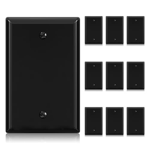 ELEGRP 1-Gang Blank Device Wall Plates, Mid-Size 4.88" H x 3.13" L Unbreakable Thermoplastic Blank Faceplate Cover for Unused Outlets/Switches, UL Listed (10 Pack, Glossy Black) - color: Black, size: 10 Pack