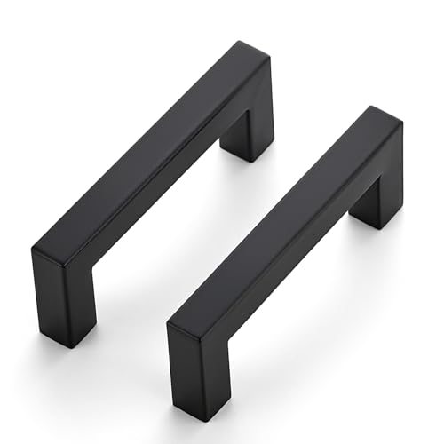 JOY DECOR Cabinet Handles, Black Cabinet Pulls, 2 Pack Kitchen Closet Handles 3 Inch, Square Drawer Pulls Stainless Steel Drawer Hardware, 76mm Hole Centers - color: Black, size: 3 In Hole Center