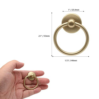 5Pcs Gold Ring Drawer Pulls, Brass Cabinet Ring Handles Drop Knobs Single Hole Dresser Pulls for Furniture Cupboard Closet Kitchen Door(1" x 2") - color: Gold