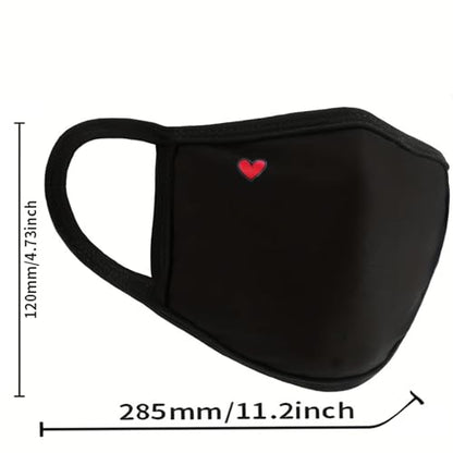 Pack 8 Black Cloth Dust Mouth Mask - Heart Covering All Cotton - Reusable Washable Comfy Breathable Material - style: Pack 8 Heart Without Nose Wire