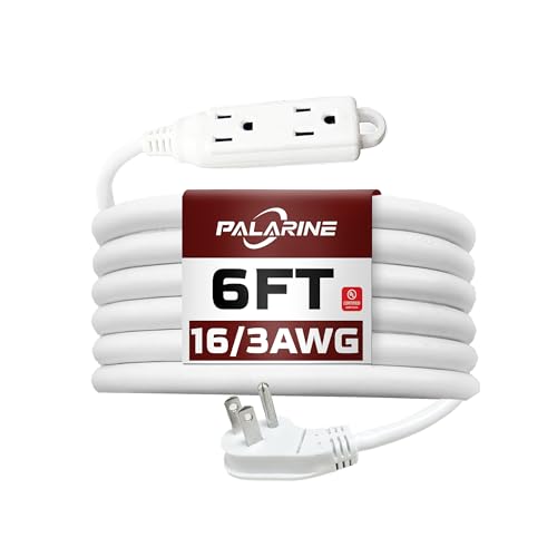 Indoor Extension Cord 3 Outlets Flat Plug Power Strip, UL Listed, 16 Gauge 6 ft White 3 Prong Heavy Duty, 16/3 SJTW 13A Outlet Extender - color: White, size: 6 FT