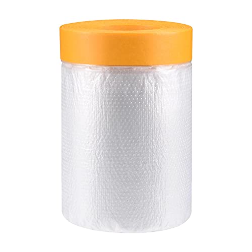 uxcell Pre-Taped Masking Film, 11.8 in x 65 Ft, Plastic Drop Cloth with Medium-Tack Painters Tape for Painting Protection - size: 11.8 in x 65 Ft