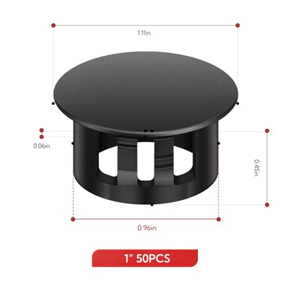 50PCS 1" Plastic Plugs Hole, Cabinet Hole Decorative Covers, Black Plastic Plugs for Round Furniture Holes