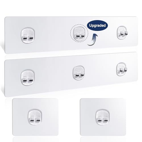 Strong Adhesive Shower Caddy Replacement, 4 Pack No Drill Adhesive Hooks for Bathroom & Kitchen, Holds 40lbs, Waterproof & Transparent Strips for Tile, Glass, Smooth Walls - color: 4 PCS