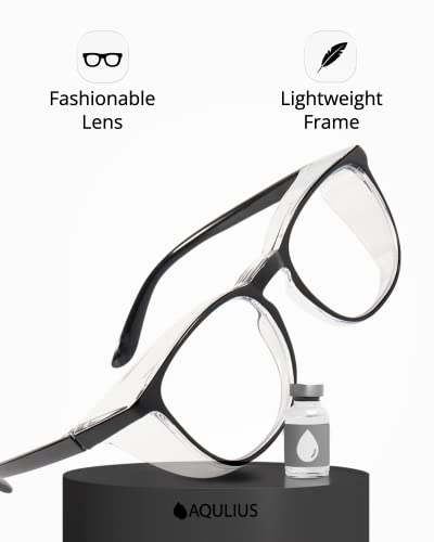 Aqulius 2 Pack Stylish Safety Glasses Goggles, Scratch Resistant, Safety Glasses for Women, Blue Light, Glasses for Nurses - color: Black/Clear