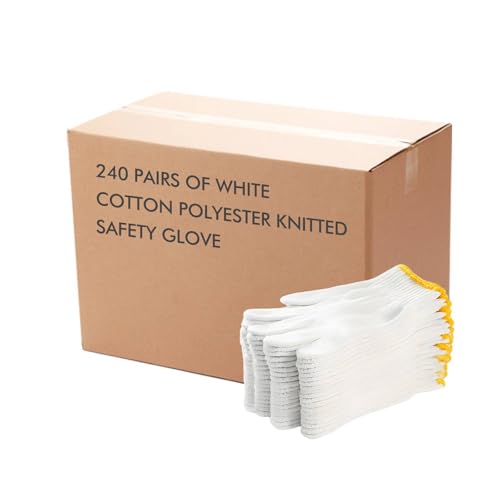 Unisex white cotton polyester knittedsafety gloves,suitable for gardening,warehouse,cooking work-12/36/240 pairs - color: A-white (240 Pairs) No Dots, size: large size
