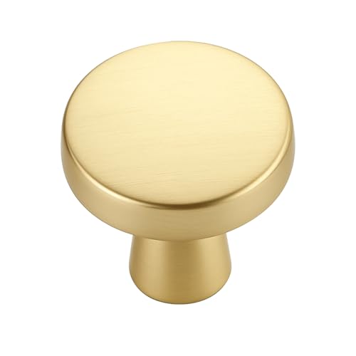 Ravinte 10 Pack Brushed Brass Cabinet Knobs Mini Round Knobs Single Hole Solid Drawer Pulls for Dresser Drawers -1 Inch Diameter - color: Brushed Brass