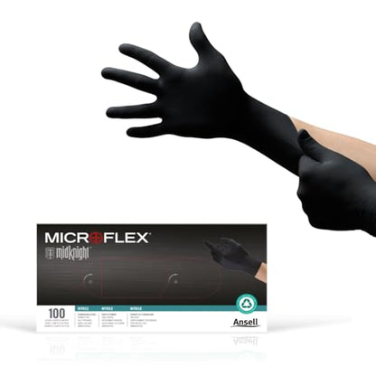 Microflex MK-296-XL MidKnight Disposable Nitrile Glove for Automotive with Full Texture, Black - size: X-Large (Pack of 100), style: Thick