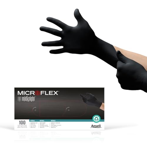 Ansell MICROFLEX MidKnight MK-296 Disposable Nitrile Gloves for Automotive, Law Enforcement w/ Full Texture - XX-Large, Black (Box of 100) - size: 2X-Large (Pack of 100), style: Thick