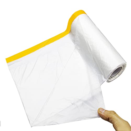 NIBAL Pre-Taped Masking Film Protection Covering Cloth Tape for Car or Home (1.8 X 65ft, Transparent)