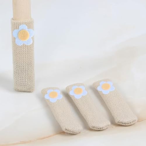 32Pcs Chair Leg Floor Protectors Knitted Furniture Foot Covers Non-Slip Wear-Resistant Noise Reduction Chair Cover Cap Solid Color Set - color: Style 6-flower Beige