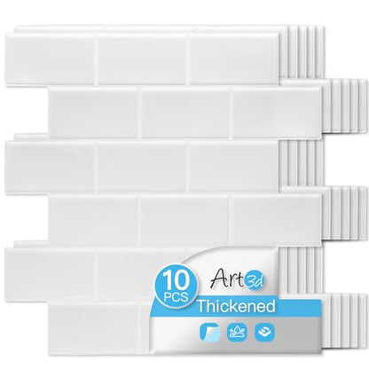 Art3d Peel and Stick Backsplash Tiles – 12"x12" White Washed Thicker Design, Self-Adhesive Wall Tile for Kitchen & Bathroom - color: White Washed