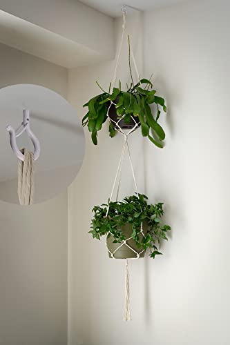 PlusRoc 20 Pack Ceiling Hooks for Hanging Plants Outdoor String Lights Heavy Duty, 2.2 Inch Eye Hook Screw in Cup Hooks Q-Hanger for Patio Lights, Wall Wood Fence Deck Mount(White) - color: White