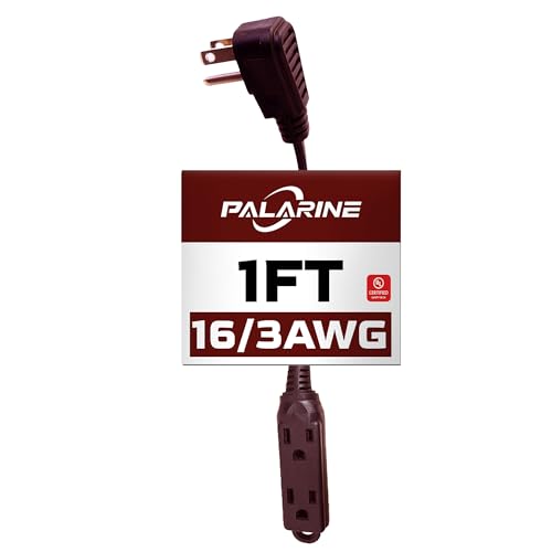 Flat Plug Extension Cord with 3 Outlets Extender, Indoor Extension Cord Power Strip, 16 Gauge 1FT Brown 3 Prong, 16/3 SPT-3 13A, UL Listed - color: Brown, size: 1 FT