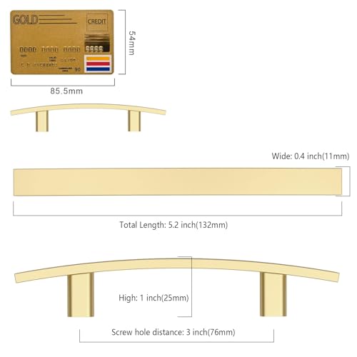 Amerdeco 10 Pack Brushed Gold 3 Inch(76mm) Hole Centers Kitchen Cabinet Pulls Cabinet Hardware Kitchen Handles for Cabinets Cupboard Handles Drawer Pulls ZH0003 - color: Brushed Gold, size: 3"/76MM Hole Center